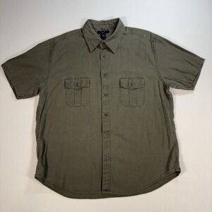 Gap Cotton-Linen Shirt Mens XL Military Green Flap Pockets Utility Y2K Button Up